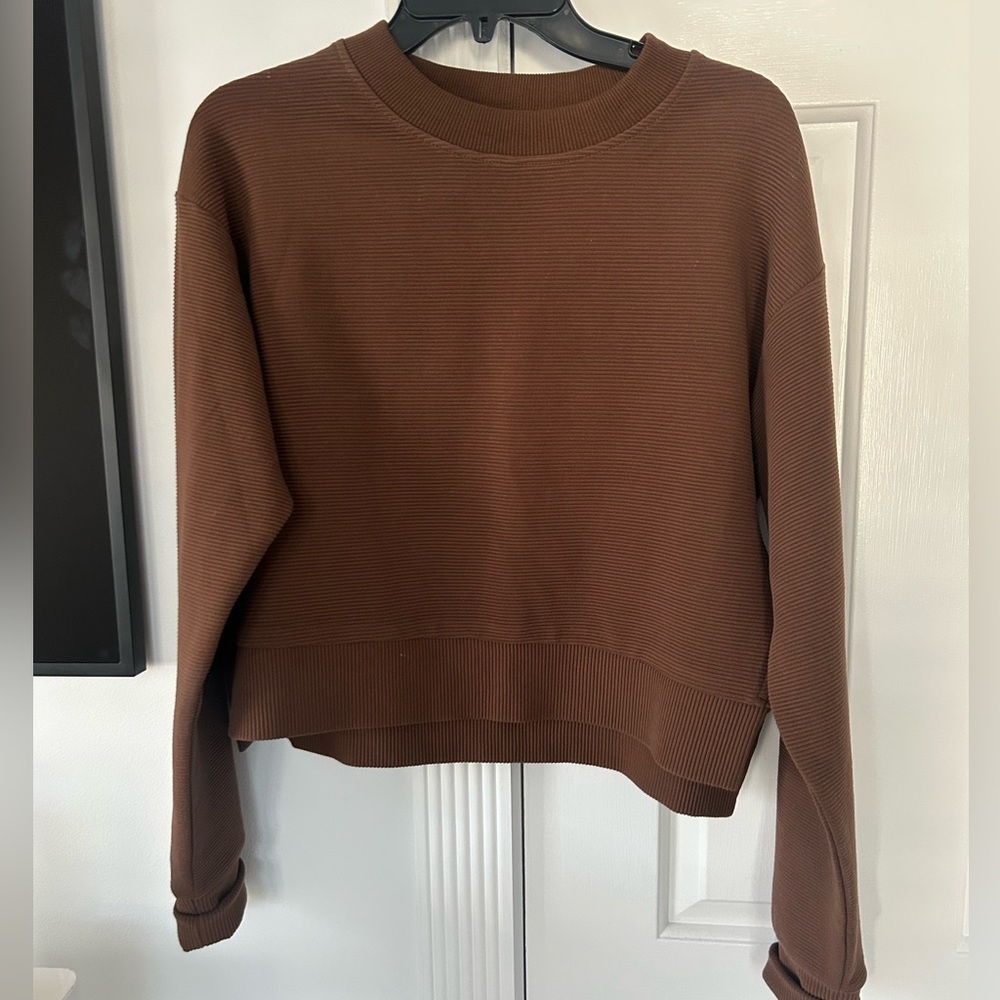 Brown Ribbed Long Sleeve Sweatshirt